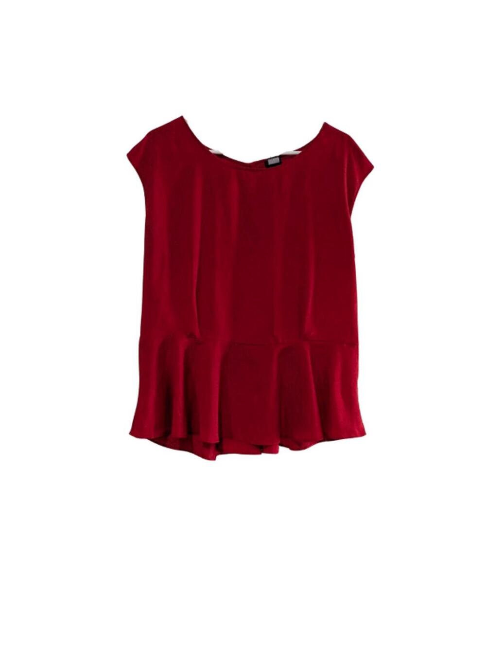 Covington Women's Peplum Top, Red, Size XL, Cap Sleeve, Ruffle Hem, Scoop Neck
